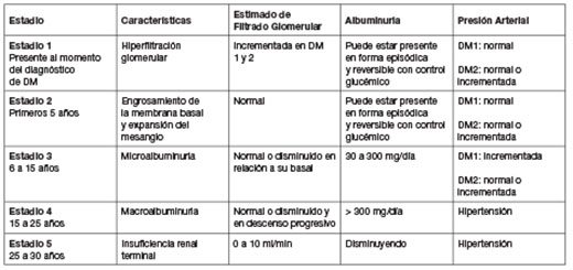 nefropatía diabética clasificación)
